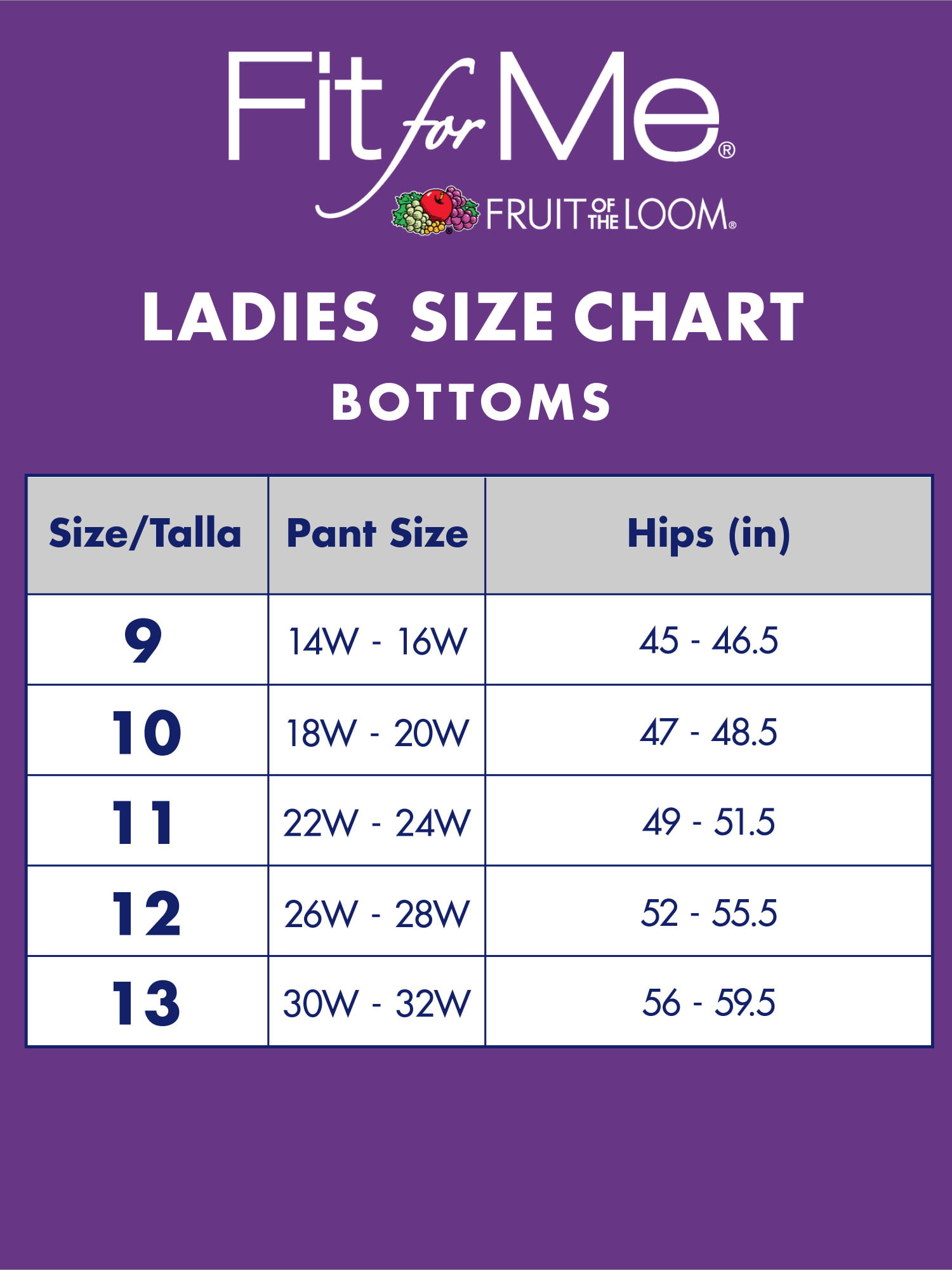 Fruit Of The Loom Lady Fit Size Chart