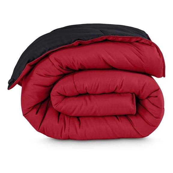Twin/Twin Extra Long Comforter - Reversible Colors - Goose Down - Ultra-Soft - Premium 1800 Series - All Season Warmth - Bedding Comforter (Twin/Twin XL, Black/Red)