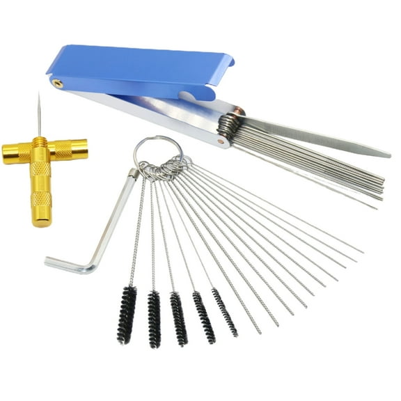 1Set Complete Carburettor Maintenance Kit 5 Brushes, Wrench, 10 Wires Sharpening Tool Aluminum Kits for Vehicles