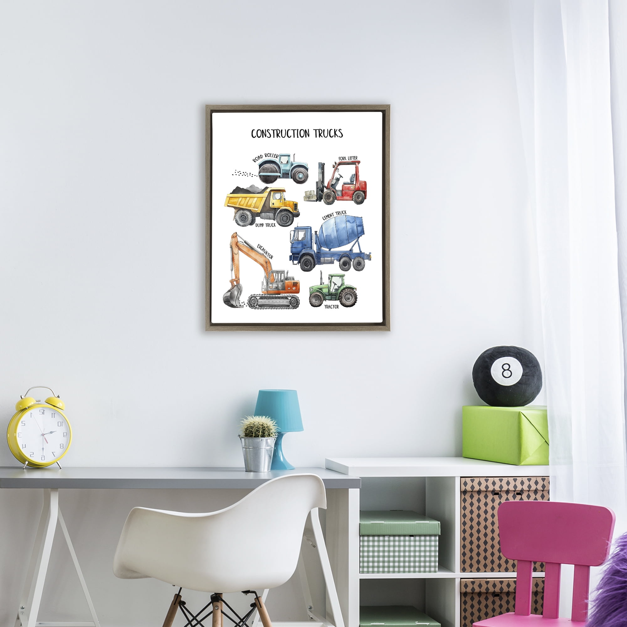 Construction Trucks Machinery Brown Framed Floater Canvas Wall Art, design by Christine Simpson Art