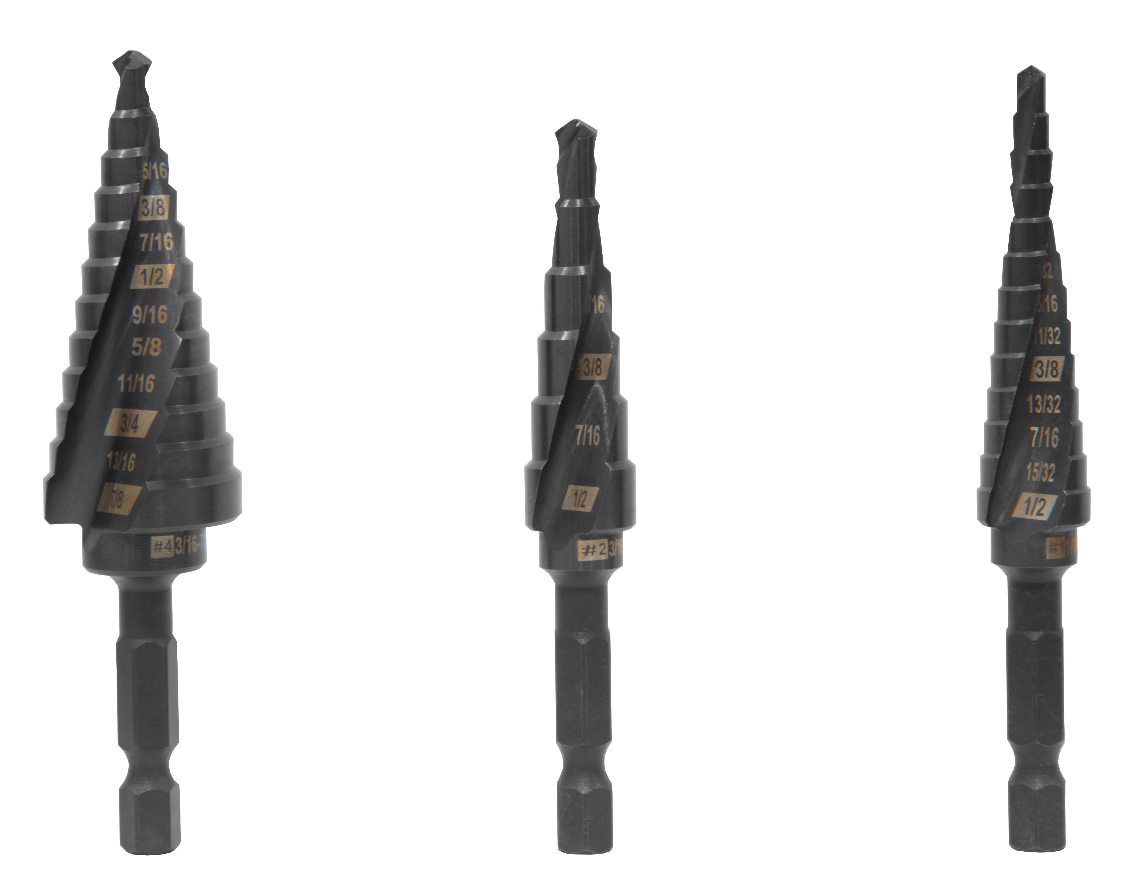 WEN 3-Piece Impact-Duty Titanium Step Drill Bit Set with #1, #2, and #4 Step Drill Bits