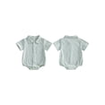thumbnail image 2 of BemeyourBBs Newborn Baby Boy Girl Summer Clothes Collared Shirt Bubble Romper Dress Shirt Short Sleeve Button Down Shirt Bodysuit With Pocket Baby Boy Church Outfit, 2 of 9