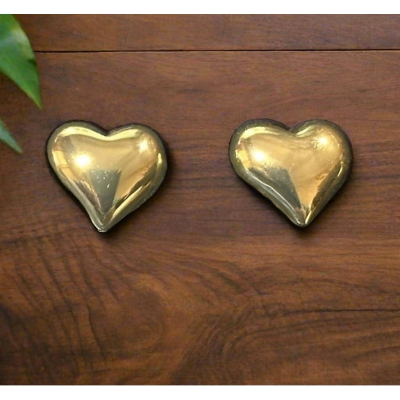 Clip on 3/4" shiny gold heart button style earrings