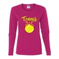 thumbnail image 2 of Wild Bobby, Tennis Mom Cute Bow Ribbon Tennis Ball, Mother's Day, Women Graphic Long Sleeve T-Shirt, Fuschia, Small, 2 of 3