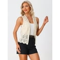 thumbnail image 3 of DARING DIVA Women's Floral Crochet Hollow Out Sleeveless Vest Cardigan M Beige, 3 of 6