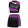thumbnail image 4 of iiniim Girls 2 Piece School Cheerleading Uniform Outfit Shiny Sleeveless Crop Top with Skirt Set Cheer Dancewear Purple 16, 4 of 6