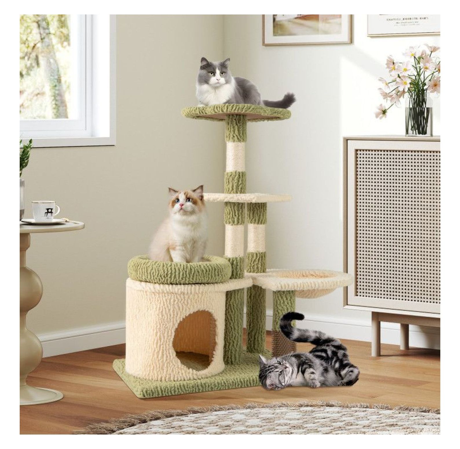 FASCK 38 Inch Tall Aesthetic Kitten Tower, Multi-Level Cat Tree with Condo, Plush Bed & Scratching Posts, Cute Cat Furniture for Indoor Cats
