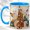 Blue, variant on Ornate Dog Trio Coffee Mug, Floral Pet Mug, Ceramic 11 oz