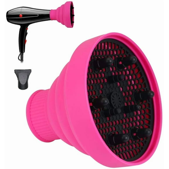 BUZIFU Hair Diffuser Dryer Travel Collapsible Hair Dryer Portable Diffuser Curling Diffuser Hair Dryer with Diffuser and Airflow Concentrator for Hair Dryer (Pink) and 1 pc Black Nozzle