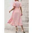 thumbnail image 2 of Women's V-Neck Puff Sleeve Dress with Decorative Button and Slit Ruched Detail 80% viscose 20% polyamide Casual Chic Wear, 2 of 10