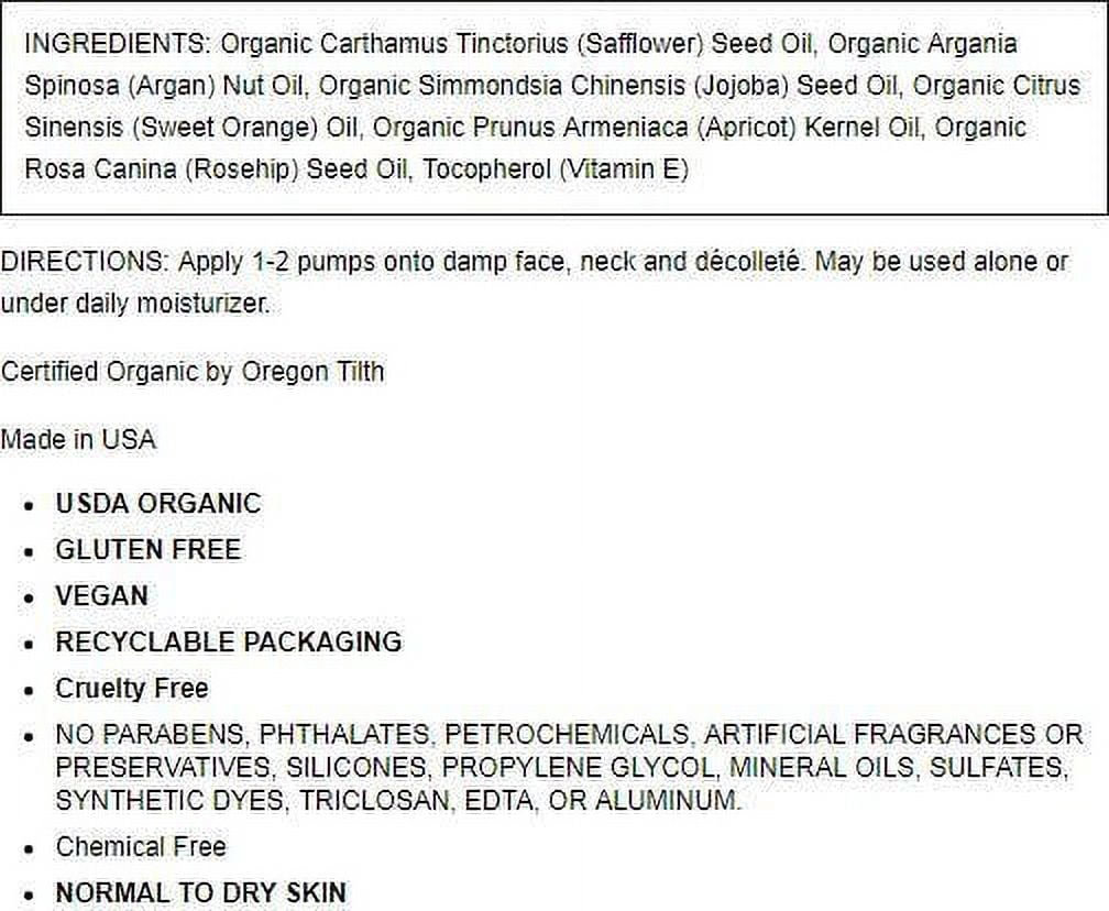 Nourish Organic Face Serum - Pure Hydrating Argan Apricot and Rosehip - .7 oz