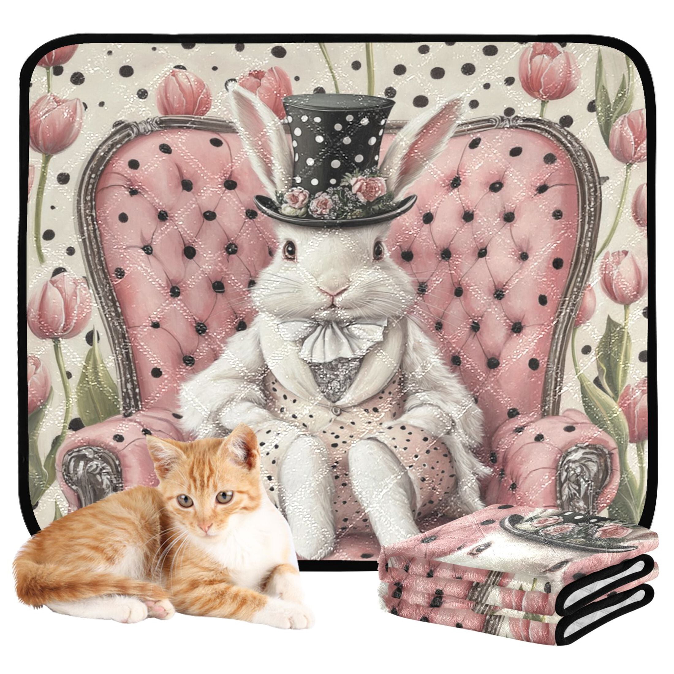 Qxltty Gentleman White Rabbit Cat litter Pads Pet Set of 2 Diaper Mats Center Anti-leakage Layer Absorbent Soft and Comfortable