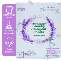 Umamee Eco-Friendly Laundry Detergent Sheets, Lavender Scent,30 Count(5.5”X 4.25”), 60 Loads