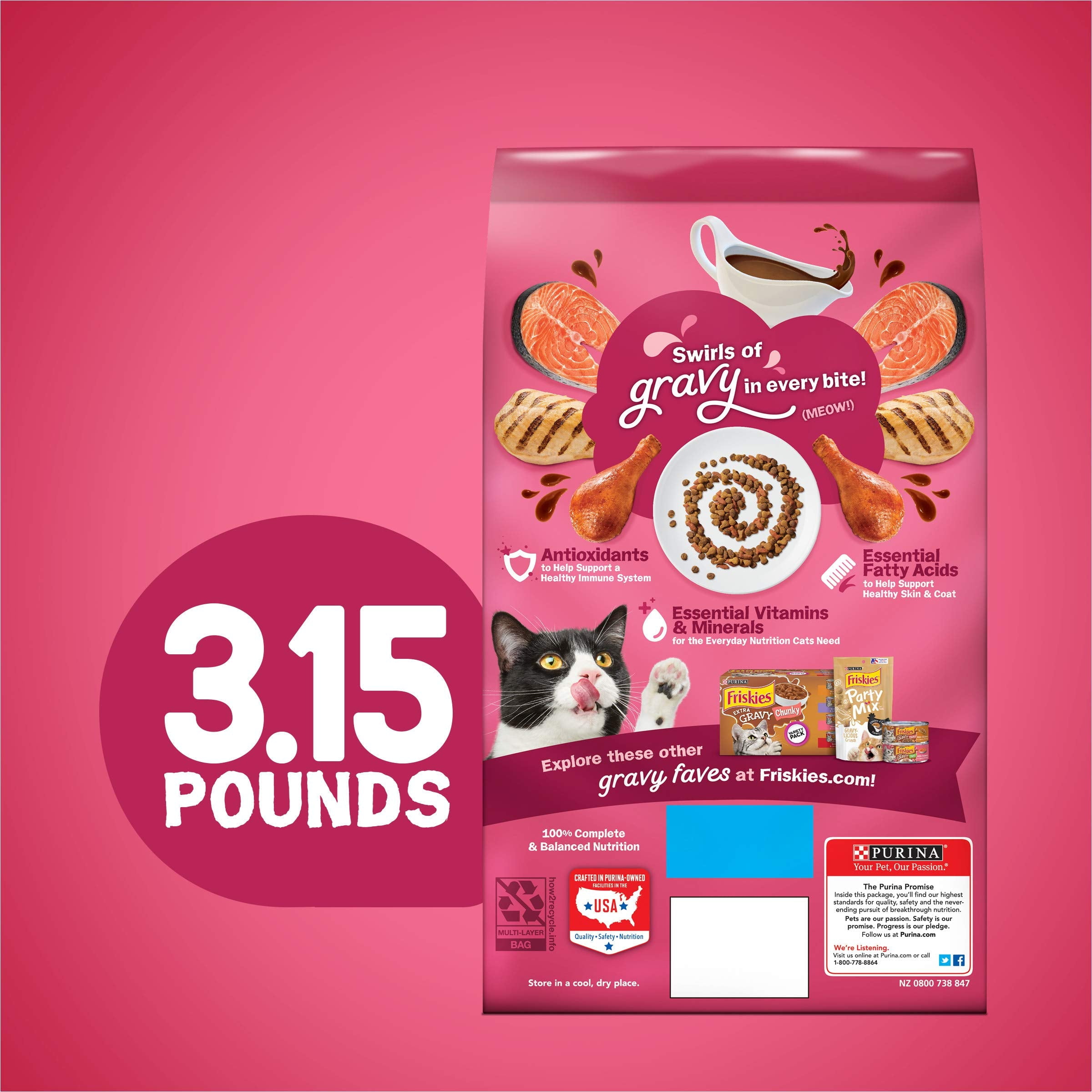 Purina Friskies Gravy Swirlers Dry Cat Food for Adult Cats & Kittens, Chicken & Salmon, 16 lb Bag