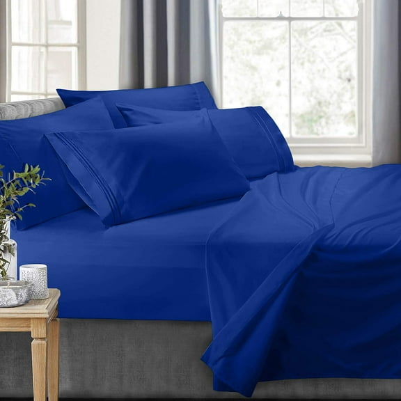 Clara Clark RV/Short Queen 6-Piece Bed Set for Campers - Deep Pocket Fitted Sheet Luxury Soft Microfiber, Royal Blue