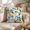 thumbnail image 4 of Lemon & Floral Decorative Throw Pillow, 18" x 18" Linen Texture Accent Cushion for Sofa & Bed, 4 of 4
