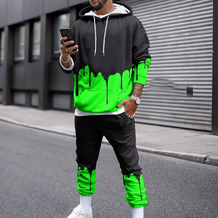 Hfyihgf Mens Sweat Suit Set Tracksuit Jogging 2 Piece Athletic Outfit  Hoodie Sports Sweatsuit Pullover Sets(Black,XXL) 