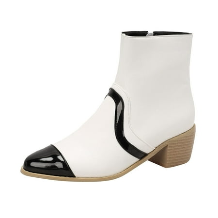 

Fsqjgq Women Riding Boots Ride Women s Autumn and Winter Color Blocked Round Toe Middle Heel Fashion Zipper Square Heel Retro Mid Well Boots Cowboy Boots Round Toe Women White 42