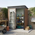 thumbnail image 4 of 5'x3' Outdoor Storage Shed, Galvanized Metal Shed with Lockable Door & Air Vent, Weather-Resistant Shed for Backyard/Patio/Garden/Lawn, Brown, 4 of 7