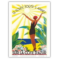 On the Azure Coast France (Sur la Cote d’Azur) - Sunshine all Year - Vintage Travel Poster by Roger Broders c.1931 - Master Art Print (Unframed) 9in x 12in