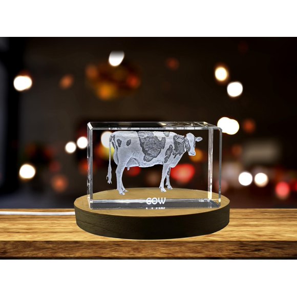 Elegant 3D Engraved Crystal of a Graceful Cow - Perfect for Farmhouse Decor and Cattle Enthusiasts