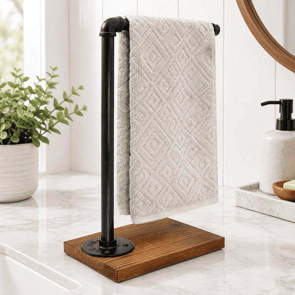 15in Hand Towel Holder L Shaped Stand With Weighted Base For Bathroom Kitchen Countertop