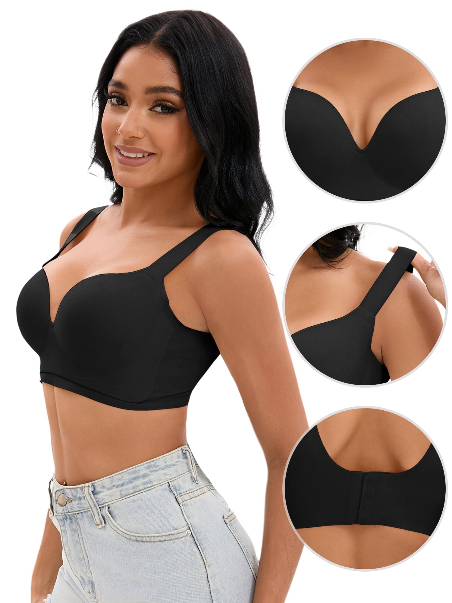Unique Bargains Women's U Back Push Up Adjustable Straps Comfort Wirefree Bras D 38 Black