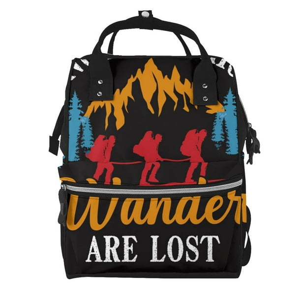 Fotbe Not All Who Wander Are Lost Hiking Mochila Maternidad - Lona de Sarga Impermeable, Mochila de Pañales de Gran Capacidad con Múltiples Bolsillos y Correas Ajustables