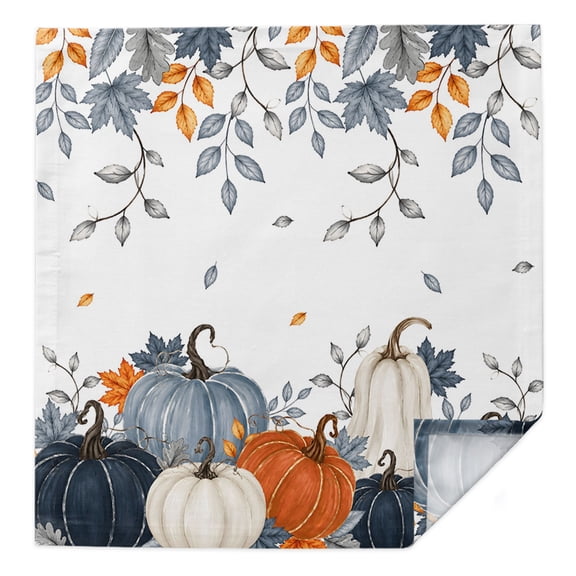 Thanksgiving Cloth Napkins Set of 1 Navy Blue White Pumpkin Orange Fall Vine Leaf Country Soft Washable Square Dinner Napkins for Party Wedding Restaurant Hotel Cocktail 20x20 Inch