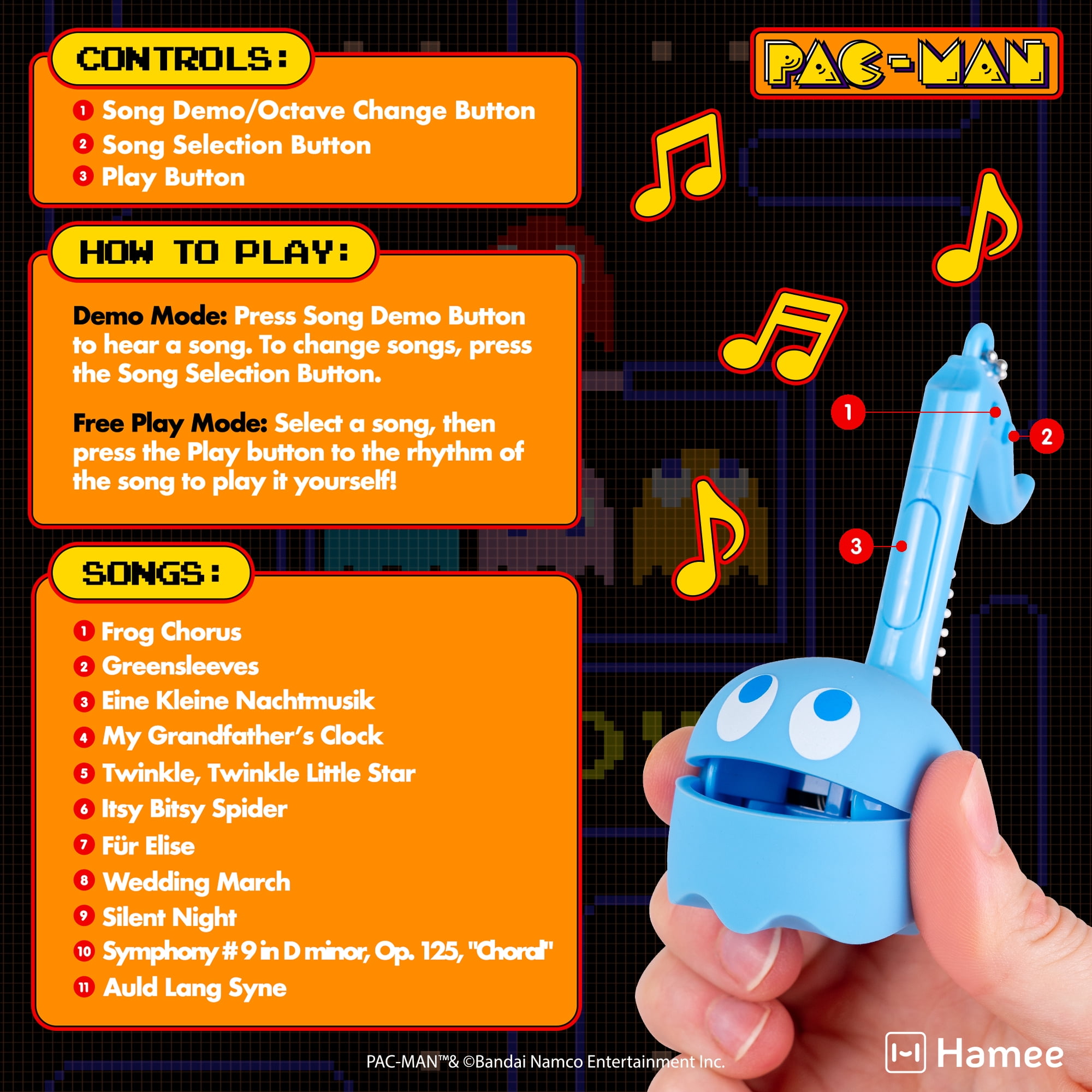 Otamatone Melody Original PAC-MAN Electronic Portable Music Toy Player Synthesizer from Japan by Maywa Denki Officially Licensed Merchandise with English Instructions Keychain Accessory - Inky