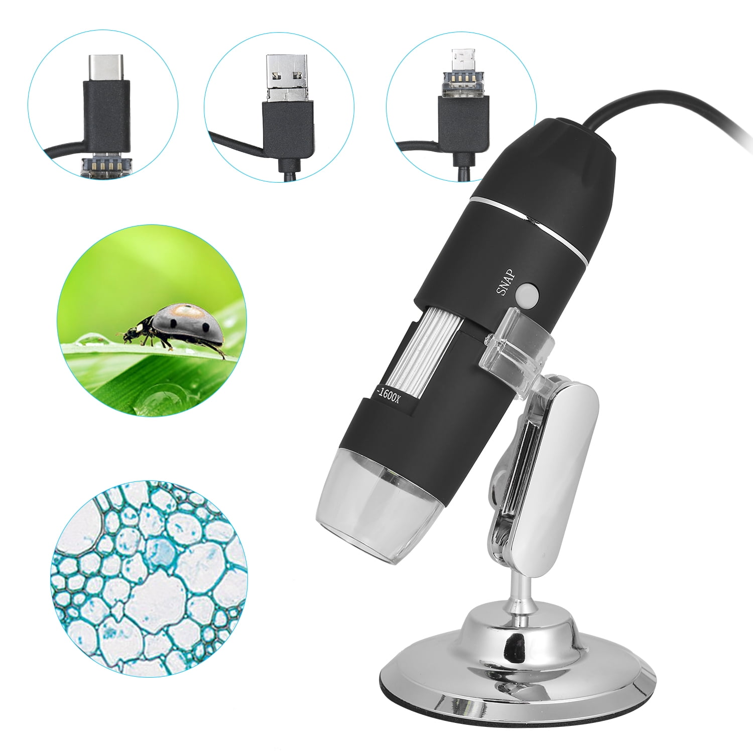 1600X HD Digital Microscope Magnifier Handheld USB Microscope with Metal Stand