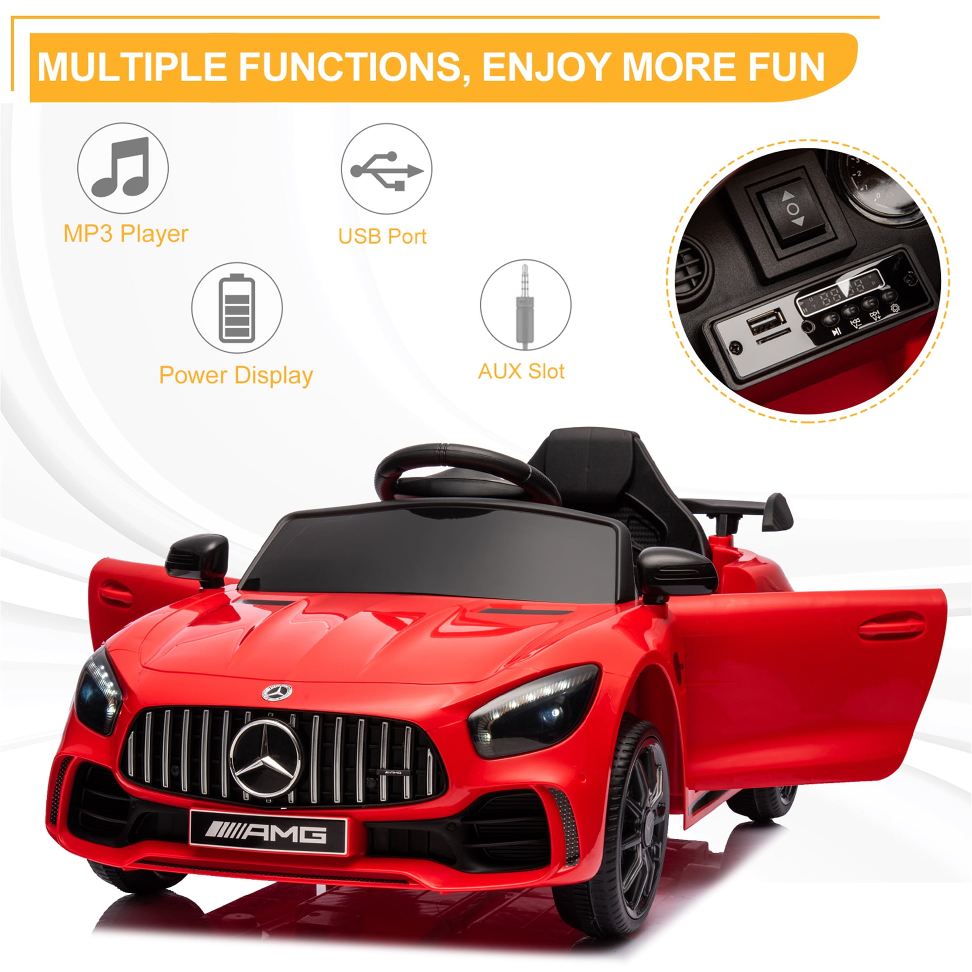 CIPACHO Electric Cars for Kids, 12V Battery Powered Ride On Car with Remote Control, LED Lights, MP3 Player, 3 Speeds, Best Gift for Boy, Girls, Red