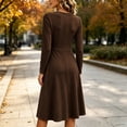 thumbnail image 4 of Ashirexll Long Sleeve Dress for Women A-Line Wrap Style Long Sleeve V-Neck Solid Color Dress with Cross Over Waist, 4 of 7