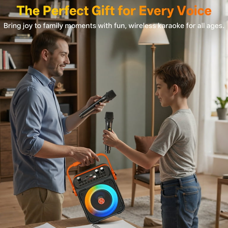 Karaoke Infantil Con 2 Micrófonos Inalámbricos | Altavoz Bluetooth LED Portátil | Regalo Navidad