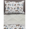 thumbnail image 3 of Bones Comforter & Sham Bedding Set, Cartoon Style Dog Related Elements Friendly Animals, 3 pcs Duvet Set Microfiber Filling Quilt, 5 Sizes, Cocoa Sky Blue, by Ambesonne, 3 of 4