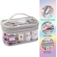 thumbnail image 4 of Bolsa de maquillaje transparente para artículos de tocador, bolsa de maquillaje transparente de 2 capas para viaje, bolsa organizadora de maquillaje portátil, bolsa de aseo cosmética grande de PVC, 4 of 6
