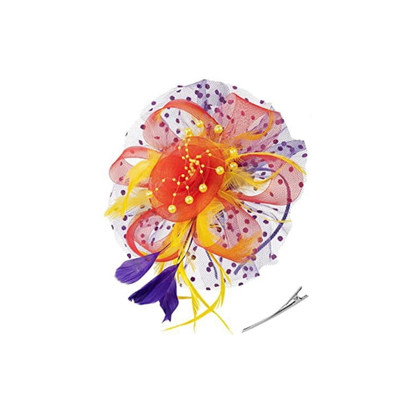 Qarigey Tocado Vintage para mujer, velo de malla, diadema, Clip, tocado, horquilla, accesorios de estilismo para mujer, tocados Ropa, zapatos y accesorios Miscelánea morado rojo amarillo