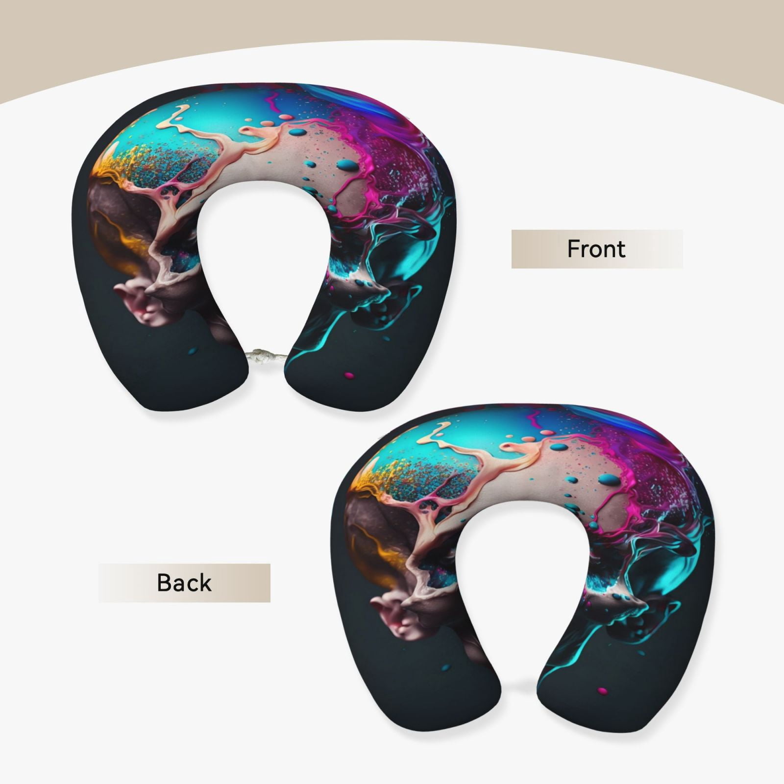 Xecao Modern Abstract Colorful Skull B Print Memory Foam Cervical Neck Pillow Versatile U-Shaped Pillows for Home,Office,Camping,Travelling,Soft Washable Cover