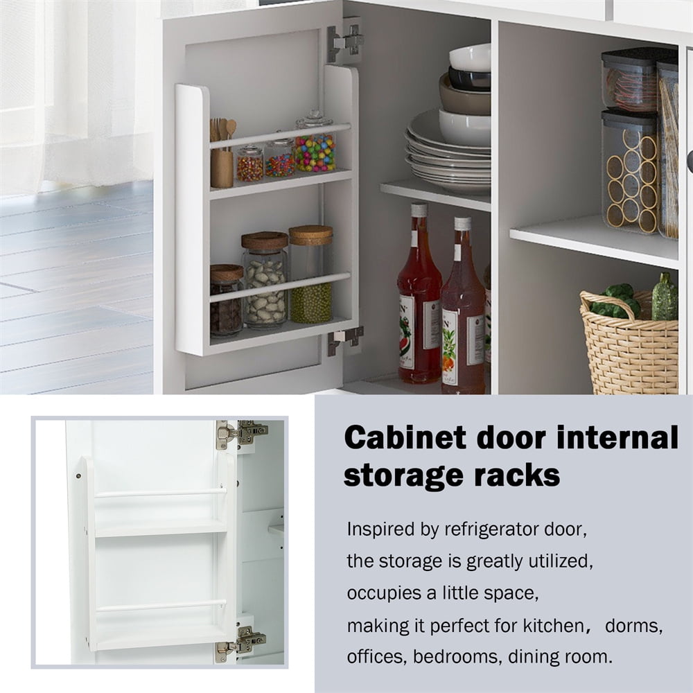 Kitchen Island Cart with Drop-leaf Tabletop and Locking Wheels, 53.1" Kitchen Trolley Cart with 2 Doors & 3 Drawers & Adjustable Shelves, Rolling Kitchen Island with Spice Rack and Towel Rack, White