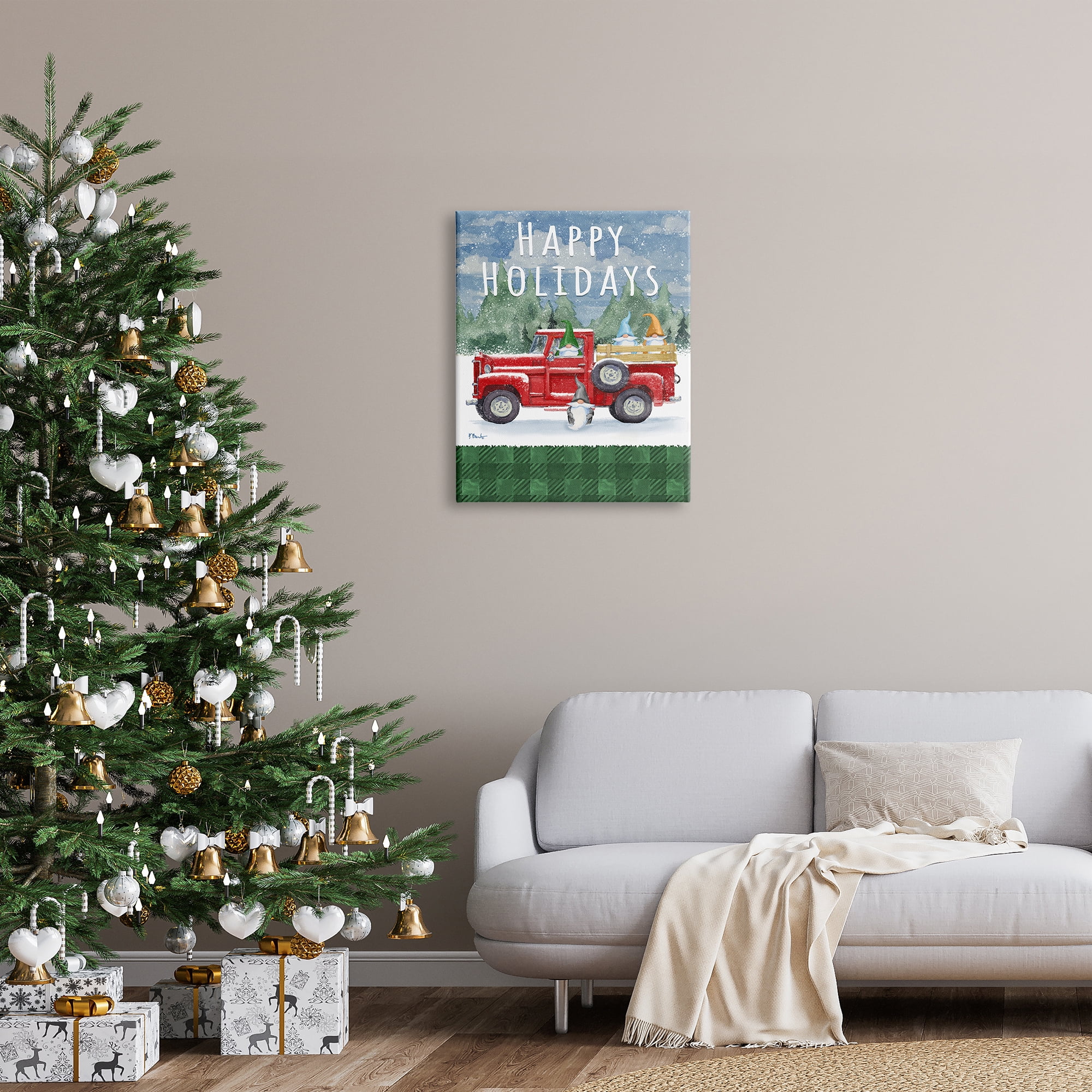 Stupell Industries Happy Holidays Truck Holiday Painting Gallery Wrapped Canvas Print Wall Art, 24 x 30