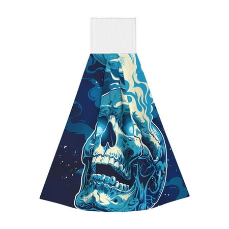 

Easygdp Abstract Blue Skull Kitchen Hand Towels Hanging Tie Towels Fast Drying Dish Cloth with Loop for Bathroom Restroom Home Decor