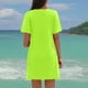thumbnail image 4 of Traje de baño de bikini informal de color liso con escote en V y manga corta con trenzado lateral para mujer, camisa de playa de poliéster para mujer, 4 of 7