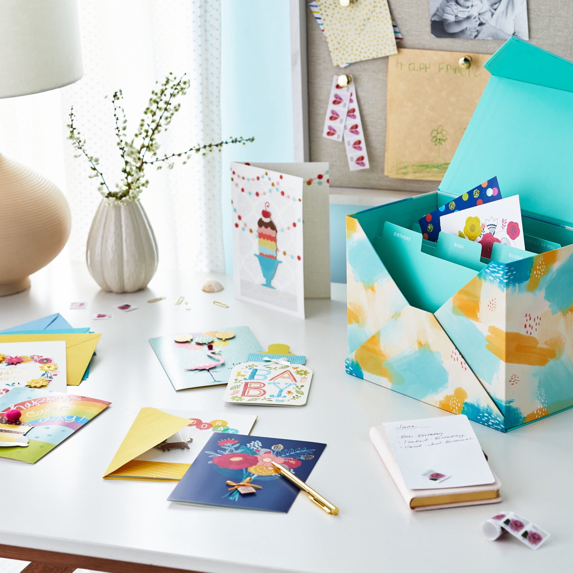 Hallmark Assorted Boxed Handmade Greeting Cards (Watercolor)—Birthday, Baby Shower, Wedding, Sympathy, Thinking of You, Thank You, Pack of 24 With Storage Box
