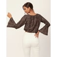 thumbnail image 2 of Moomaya Printed Blouson Top, Long Bell Sleeves Round Neck, Casual Crop Tops, 2 of 9