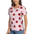 thumbnail image 5 of Yiaed Strawberry Print Women's T Shirt V-Neck Short Sleeve Shirt Casual Breathable Tee Summer Tops-Small, 5 of 5