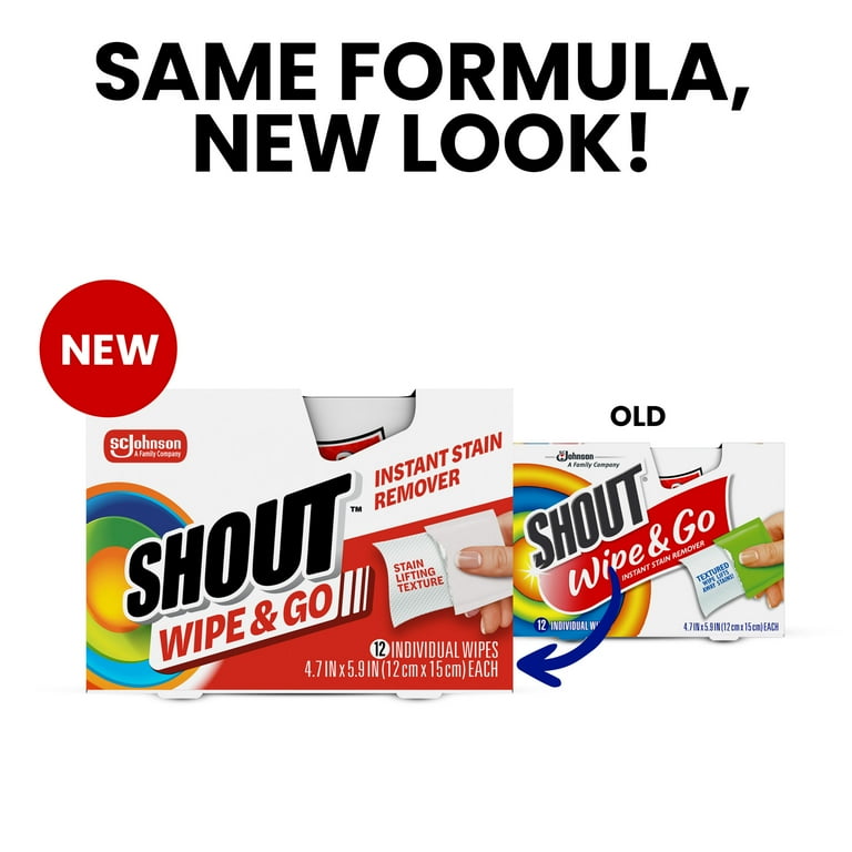 Shout Wipe & Go Laundry Stain Remover 12 Portable Wipes for On-the