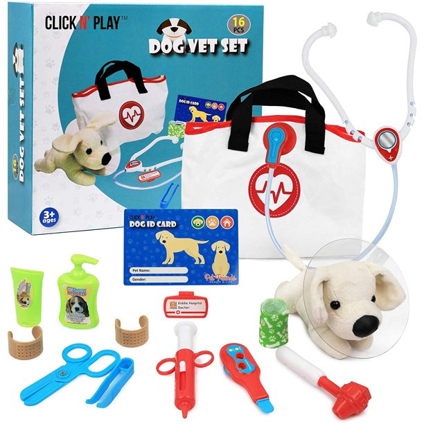 Click N Play 16 Piece Pretend Play Veterinary Doctor Play Set For Pet Dogs Walmart Com