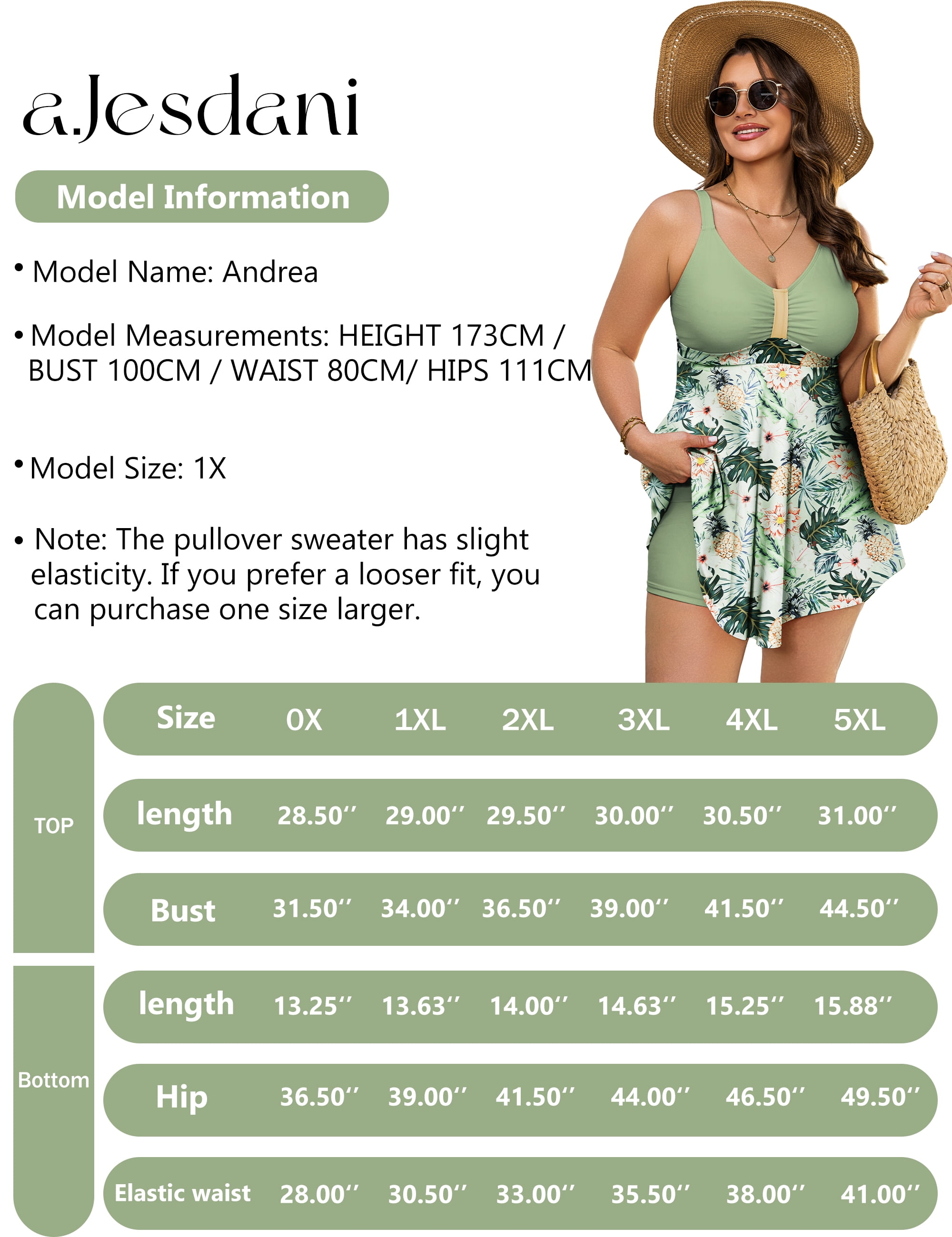 a.Jesdani Women Plus Size Swimsuit Two Piece Tummy Control Bathing Suits Flowy Tankini Swimwear with Drawstring Boys Shorts Swim Dress Green 0X