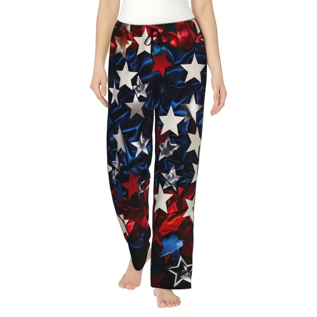 Fotbe Red Blue White Stars Pantalones de Pijama para Mujer, Pantalones de Dormir, Pantalones Pj con Cordón y Bolsillos-3X-Large