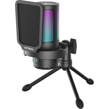IXTECH USB Gaming Microphone for PC, RGB Condenser Microphone with Tripod Stand, Pop Filter, Rotate Gain Button, and Quick Mute, Noise Cancellation Computer Mic for Streaming, Gaming, Podcasting